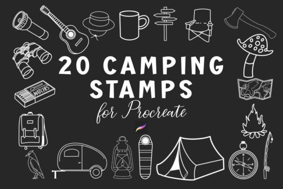 Download 20 Camping Procreate Stamp Set - Set Collection