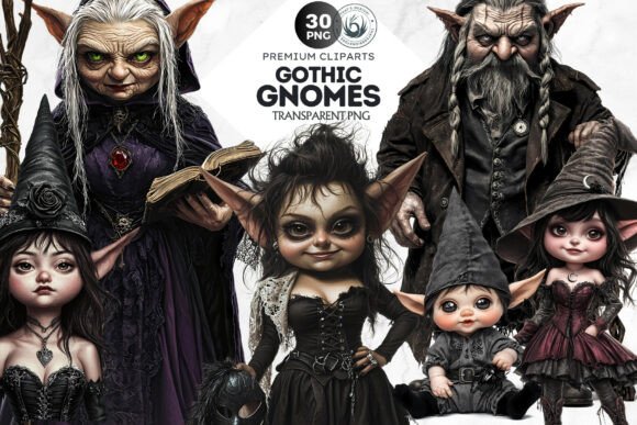 Download 30 Gothic Gnome Clipart Set Bundle - Set Collection