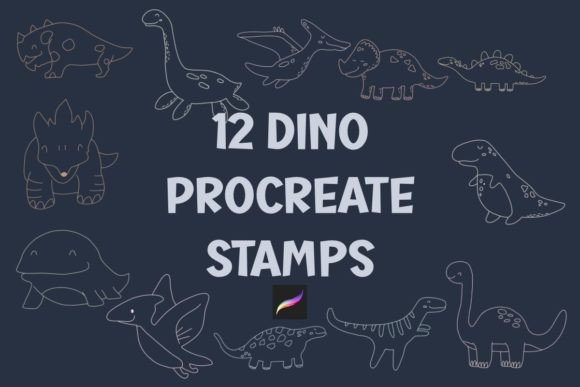Download 12 Dinosaurs Procreate Brush Stamp Set - Set Collection