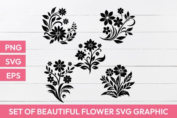 Download Set of Beautiful Flowers Svg Silhouette - Set Collection