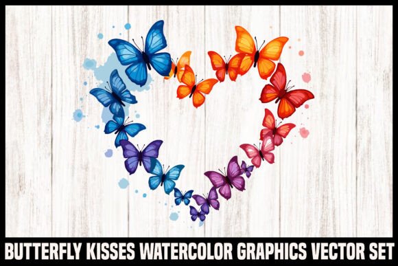 Download Watercolor Butterfly Heart Vector Set - Set Collection