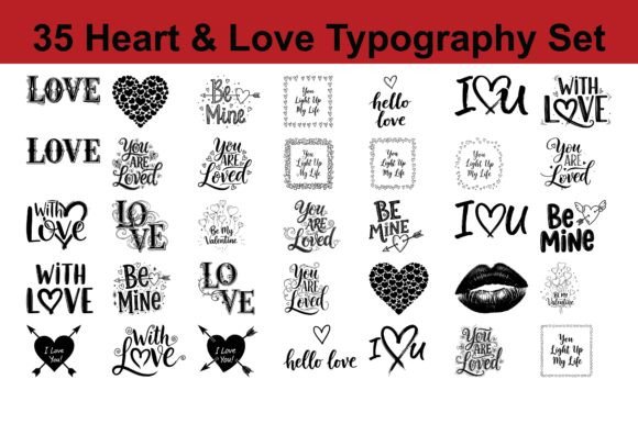 Download 35 Heart and Love Typography Set - Set Collection