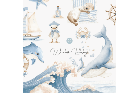 Download Watercolor Ocean Nursery Clipart Set - Set Collection