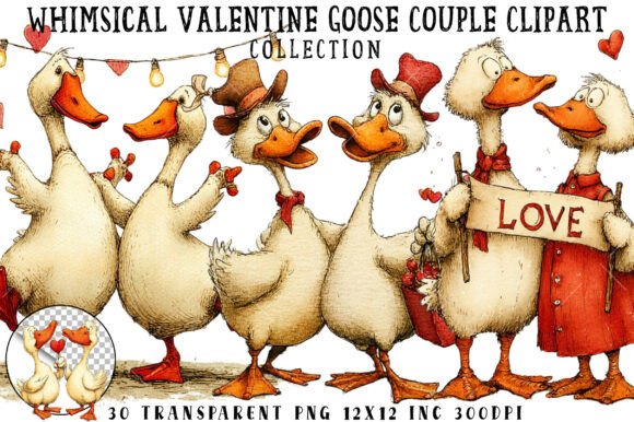Download Whimsical Valentine Goose Couple Clipart - Goose couple clipart Collection