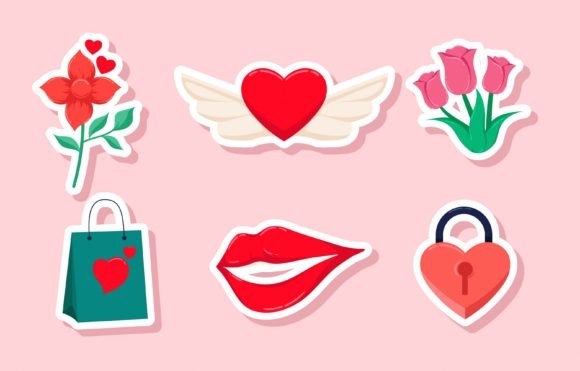 Download Set of Valentine Sticker Design - Set Collection