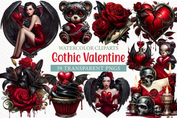 Download Gothic Valentine Clipart Set - Set Collection