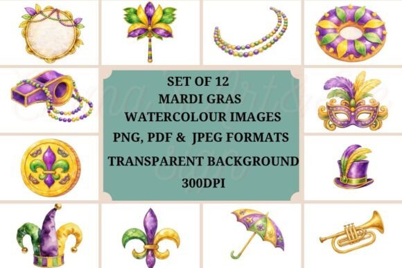 Download Mardi Gras Watercolor Valentine Card Set - Set Collection