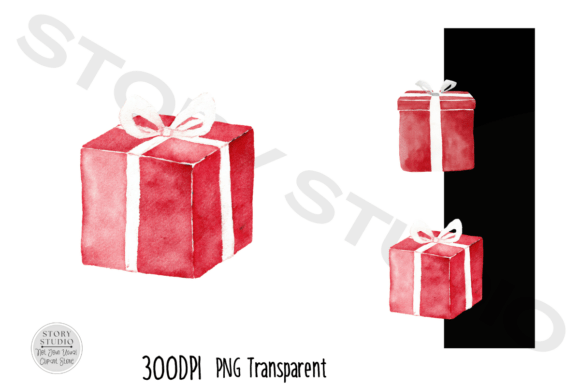 Download Watercolor Red Gift Box Clipart Set - Set Collection