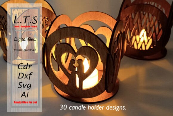 Download Laser Cut Candle Holders Set. 30 Designs - Set Collection