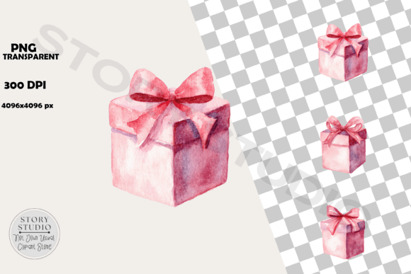 Download Watercolor Pink Gift Box Clipart Set - Set Collection