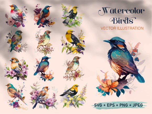Download Watercolor Bird &amp; Sparrow Painting Set - Set Collection