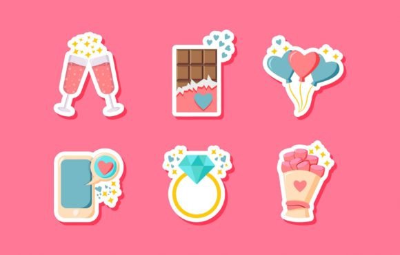 Download Set of Valentine Sticker Design - Set Collection