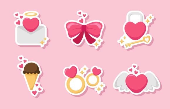 Download Set of Valentine Sticker Design - Set Collection