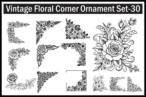 Download Vintage Floral Corner Ornament Art Set - Set Collection