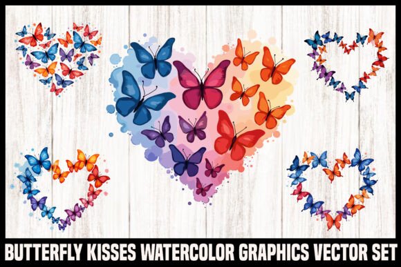Download Watercolor Butterfly Heart Vector Set - Set Collection